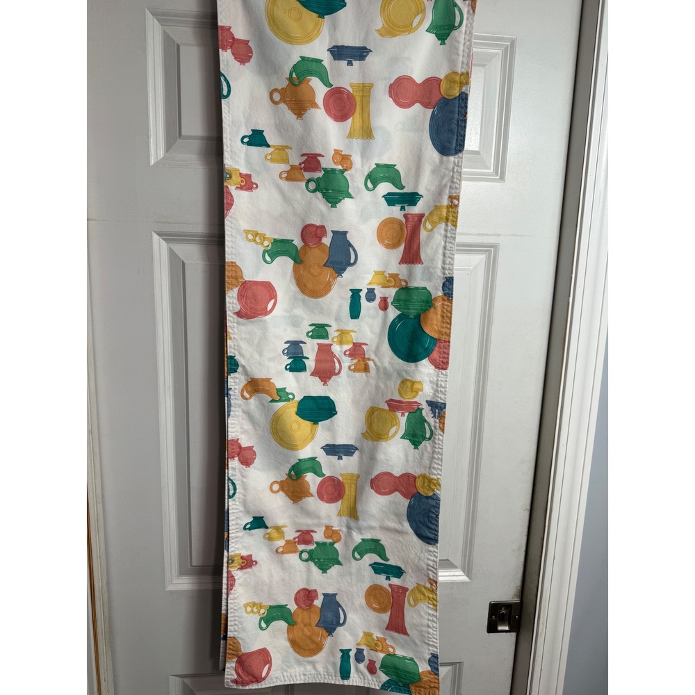 Fiesta Ware Table Runner Reversible Cotton Colorful Pottery Print 84x14 Retro